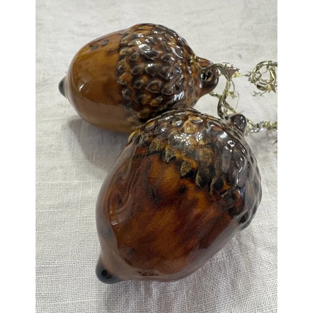 VTG Ceramic Fall Decor Acorns Ornament Hand Painted Glazed Cottage Cabin   3